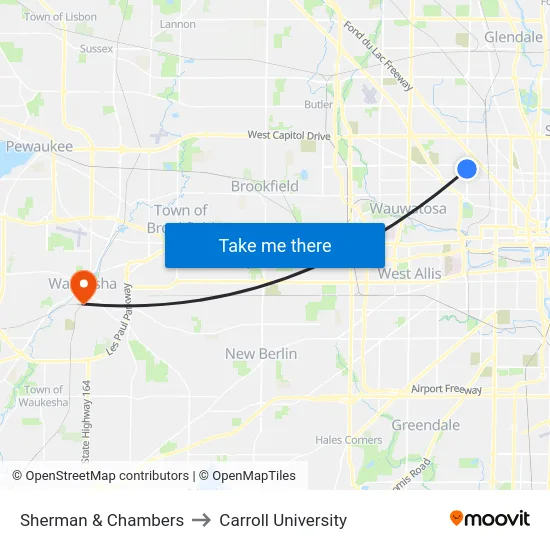 Sherman & Chambers to Carroll University map