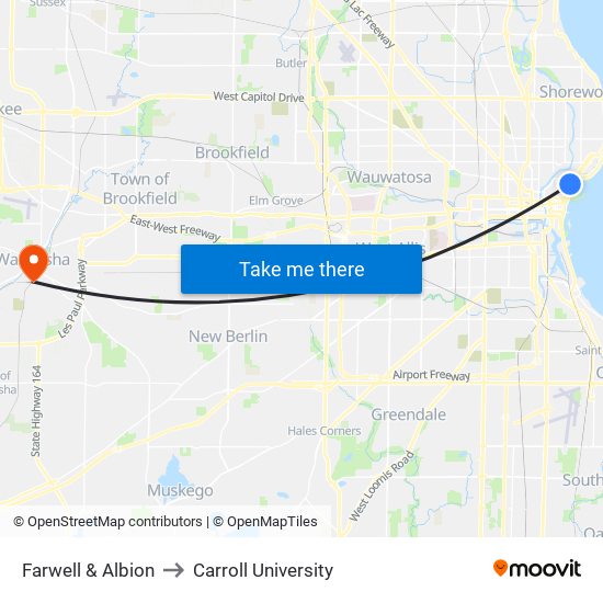 Farwell & Albion to Carroll University map