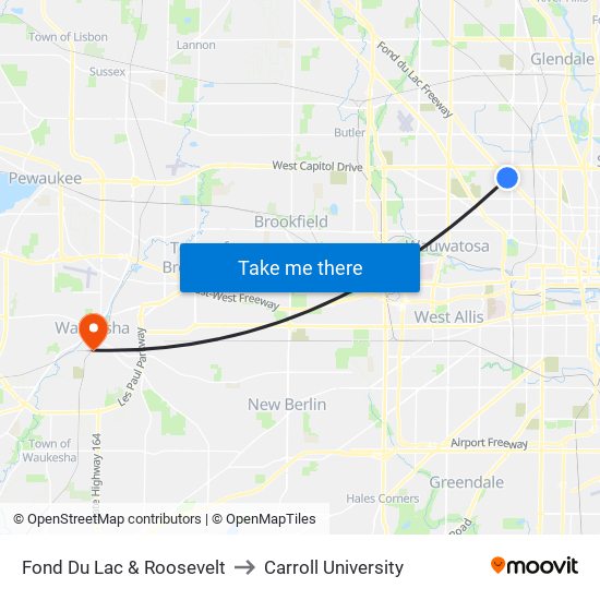 Fond Du Lac & Roosevelt to Carroll University map