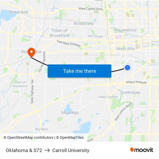 Oklahoma & S72 to Carroll University map