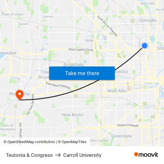 Teutonia & Congress to Carroll University map