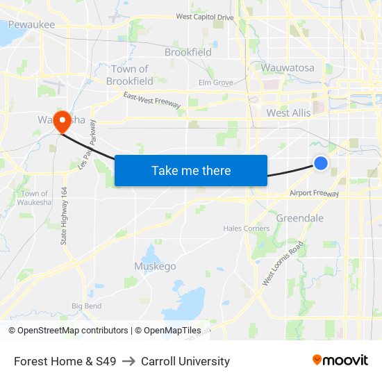 Forest Home & S49 to Carroll University map