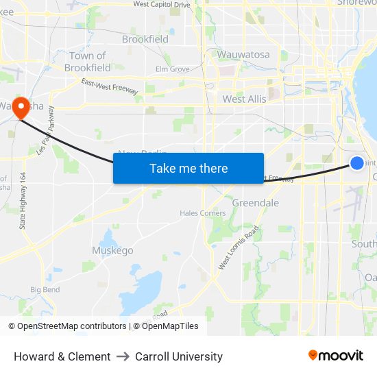 Howard & Clement to Carroll University map