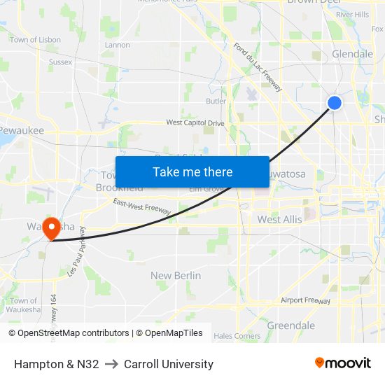 Hampton & N32 to Carroll University map