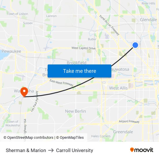 Sherman & Marion to Carroll University map