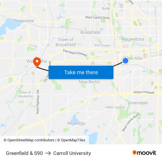 Greenfield & S90 to Carroll University map