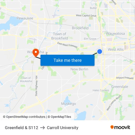 Greenfield & S112 to Carroll University map