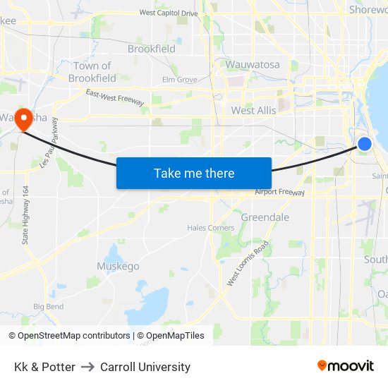 Kk & Potter to Carroll University map