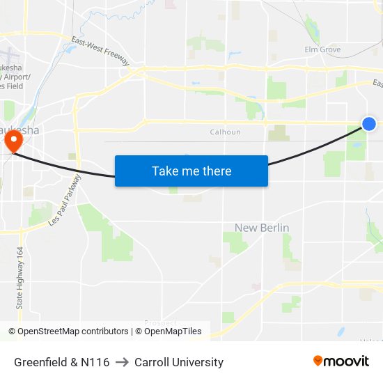 Greenfield & N116 to Carroll University map