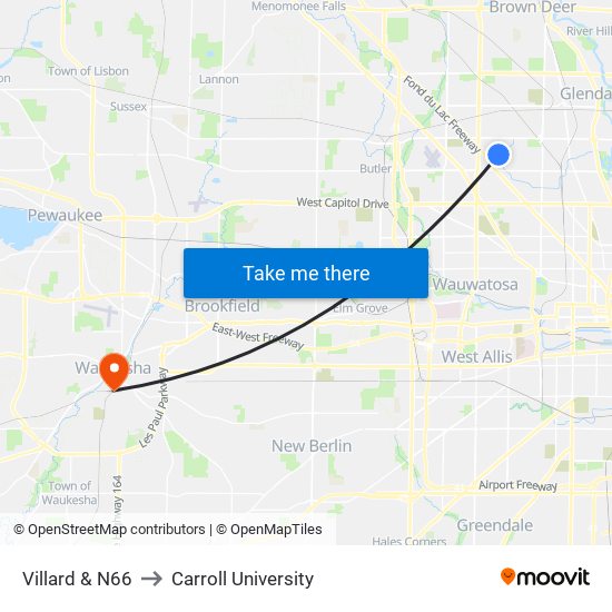 Villard & N66 to Carroll University map