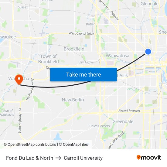 Fond Du Lac & North to Carroll University map