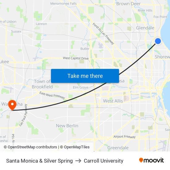 Santa Monica & Silver Spring to Carroll University map