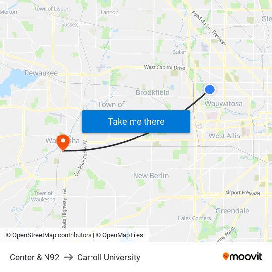 Center & N92 to Carroll University map