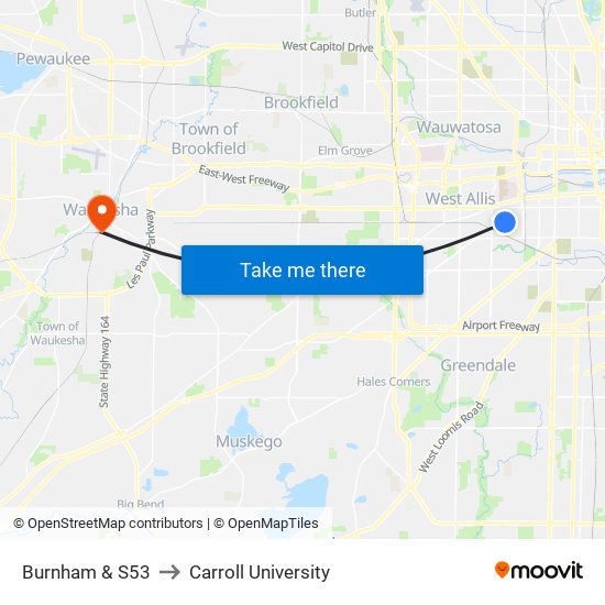 Burnham & S53 to Carroll University map