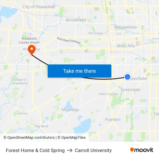 Forest Home & Cold Spring to Carroll University map