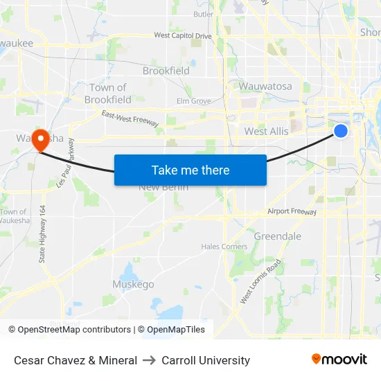 Cesar Chavez & Mineral to Carroll University map