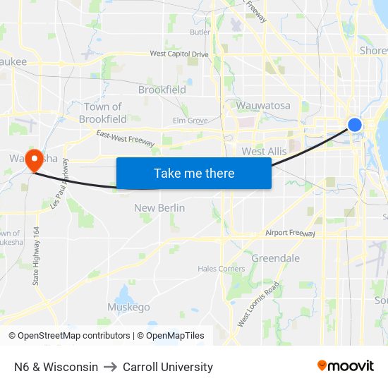 N6 & Wisconsin to Carroll University map