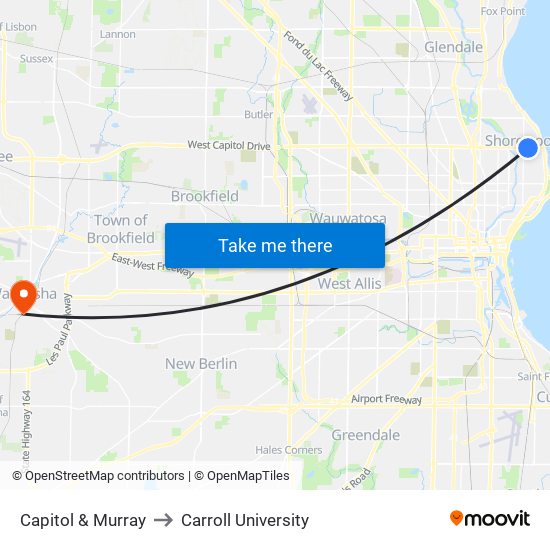 Capitol & Murray to Carroll University map