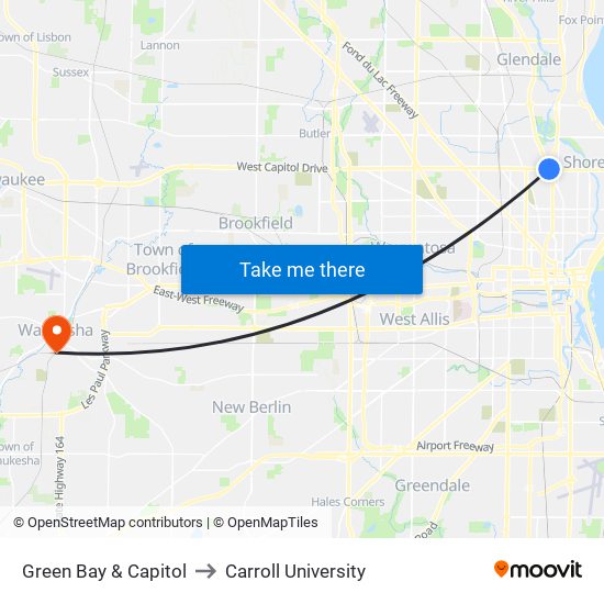 Green Bay & Capitol to Carroll University map