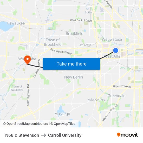 N68 & Stevenson to Carroll University map