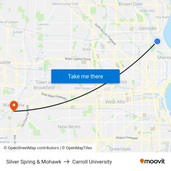 Silver Spring & Mohawk to Carroll University map