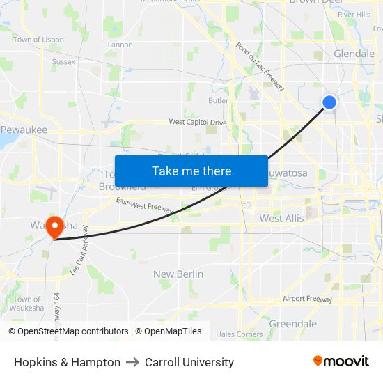 Hopkins & Hampton to Carroll University map