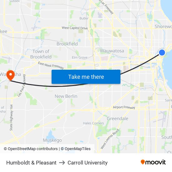 Humboldt & Pleasant to Carroll University map