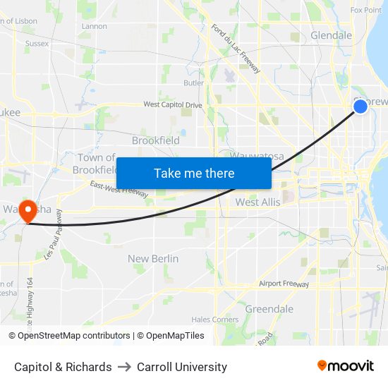 Capitol & Richards to Carroll University map