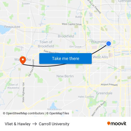 Vliet & Hawley to Carroll University map