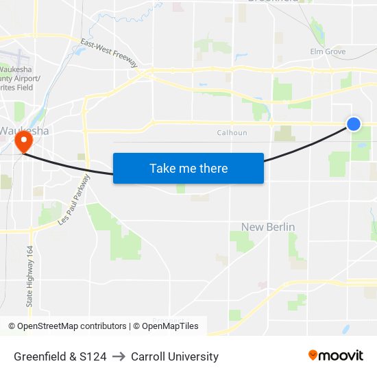 Greenfield & S124 to Carroll University map
