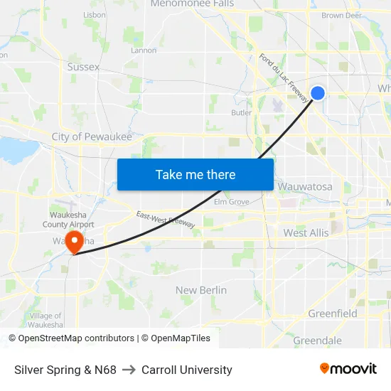 Silver Spring & N68 to Carroll University map