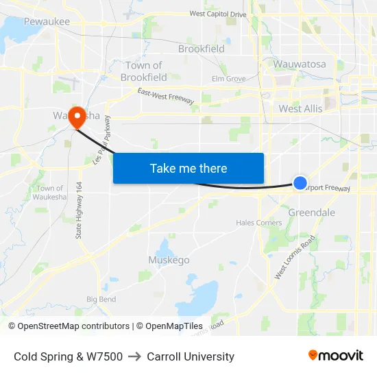 Cold Spring & W7500 to Carroll University map