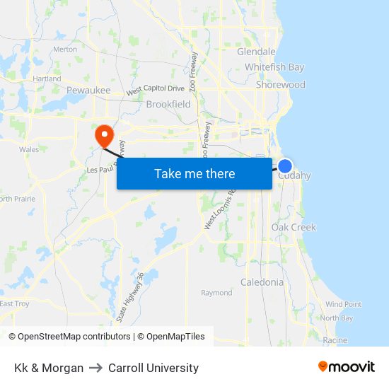 Kk & Morgan to Carroll University map