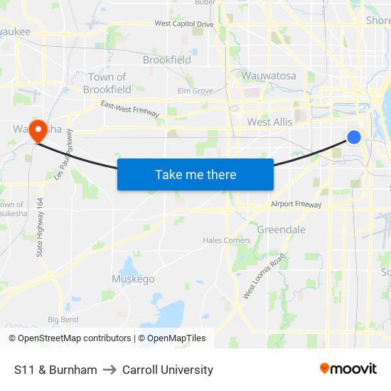 S11 & Burnham to Carroll University map