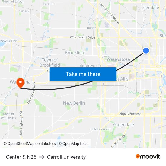 Center & N25 to Carroll University map