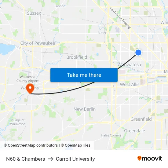 N60 & Chambers to Carroll University map