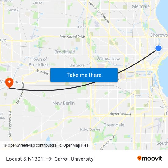 Locust & N1301 to Carroll University map