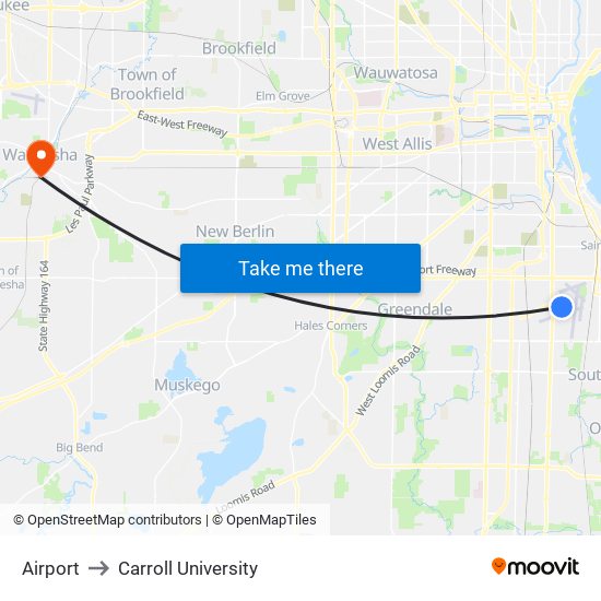 Airport to Carroll University map