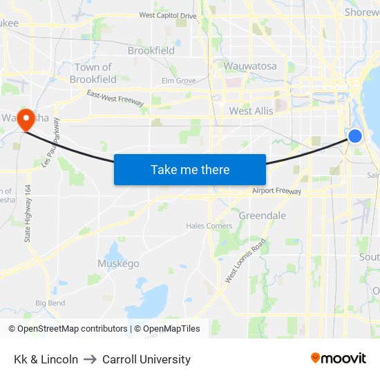 Kk & Lincoln to Carroll University map