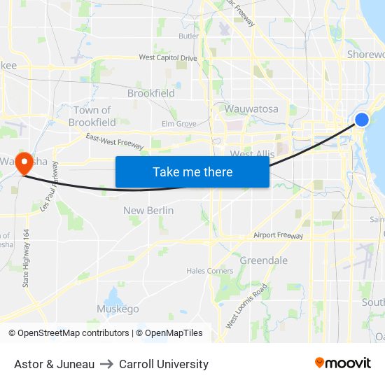 Astor & Juneau to Carroll University map