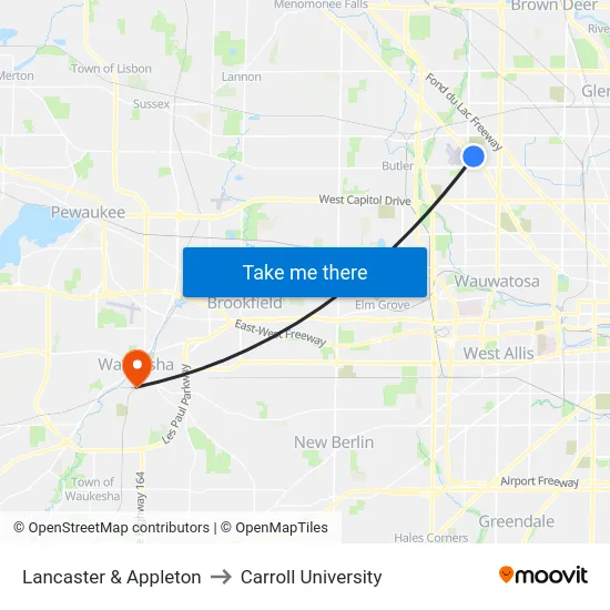 Lancaster & Appleton to Carroll University map