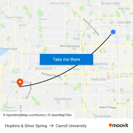 Hopkins & Silver Spring to Carroll University map