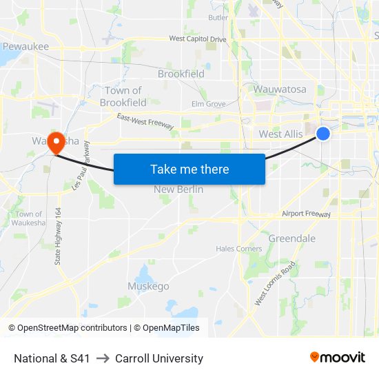 National & S41 to Carroll University map