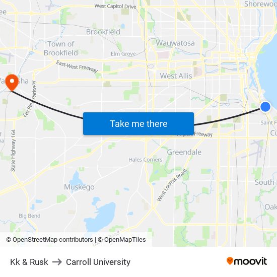 Kk & Rusk to Carroll University map