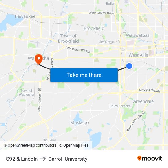 S92 & Lincoln to Carroll University map