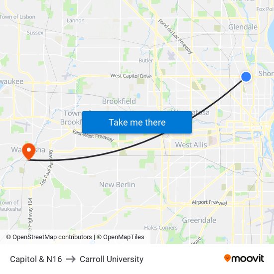 Capitol & N16 to Carroll University map