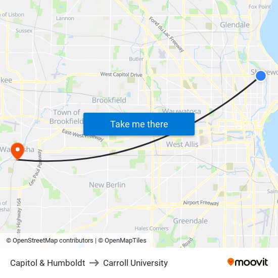 Capitol & Humboldt to Carroll University map
