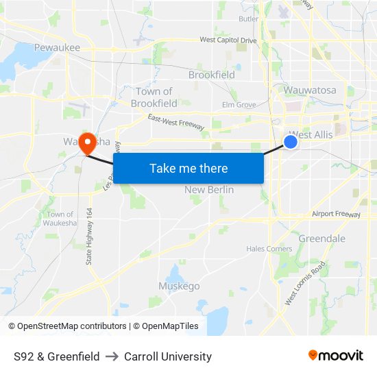 S92 & Greenfield to Carroll University map