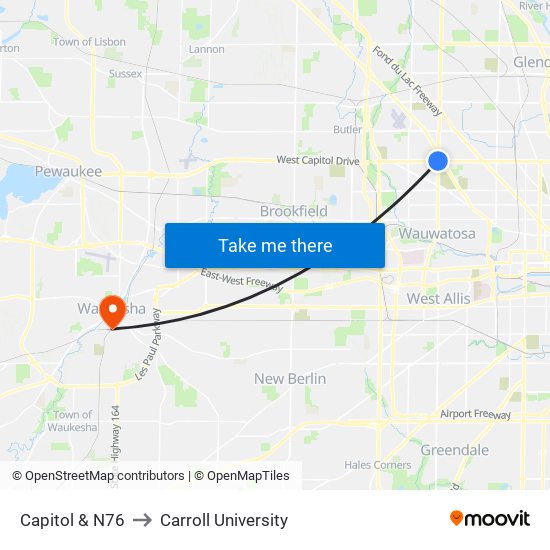 Capitol & N76 to Carroll University map