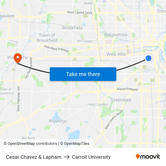 Cesar Chavez & Lapham to Carroll University map